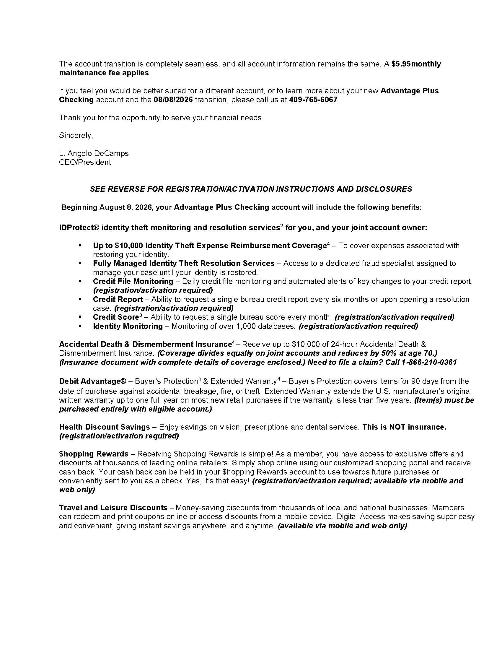 Advantage Plus Checking Page 2
