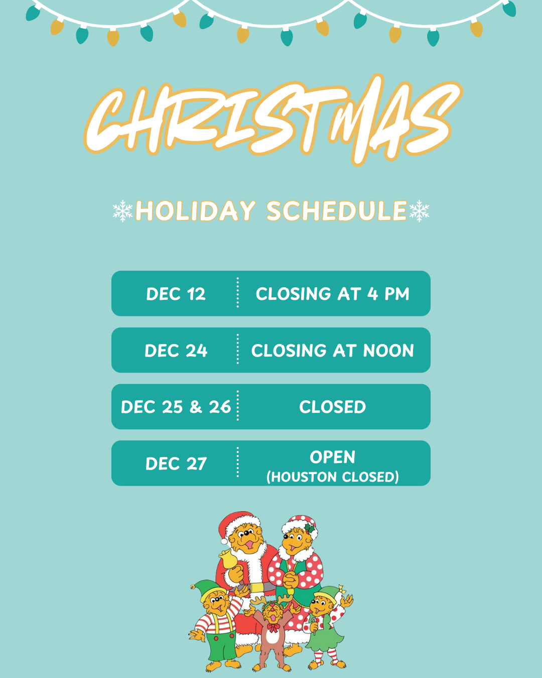 Holiday Schedule